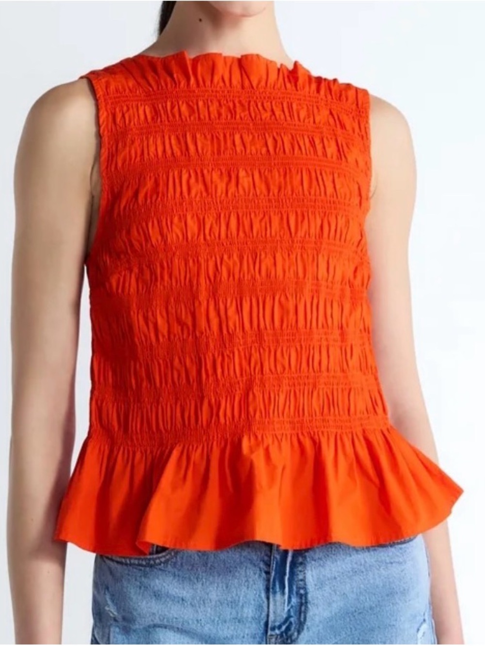 Smocked Peplum Sleeveless Camisole in Bright Orange